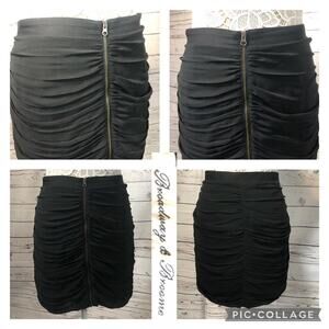 Broadway & Broome black silk mini draped skirt back zipper size 8